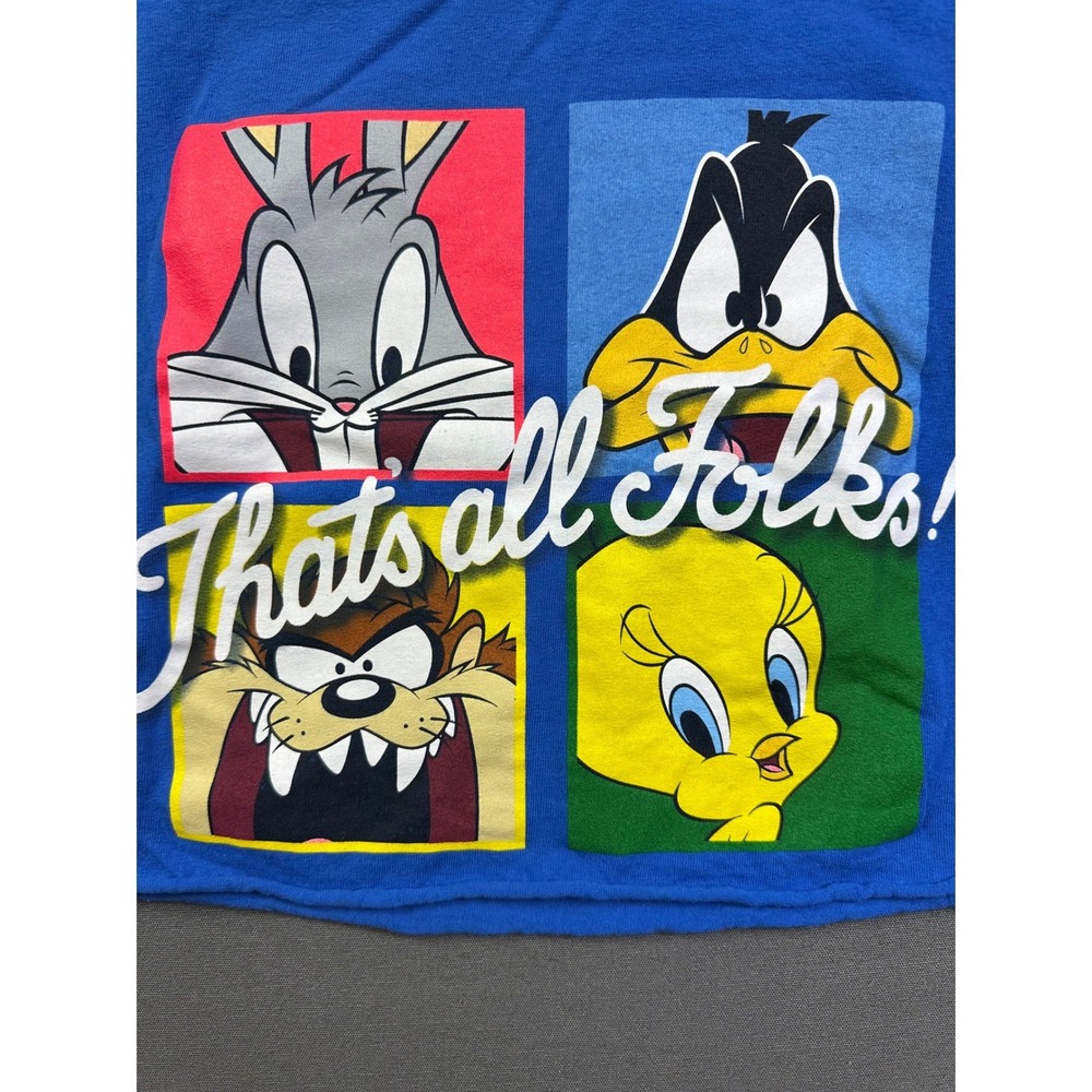 VTG Looney Tunes Women's Blue Graphic Crop Top Bugs Bunny Daffy Duck Small